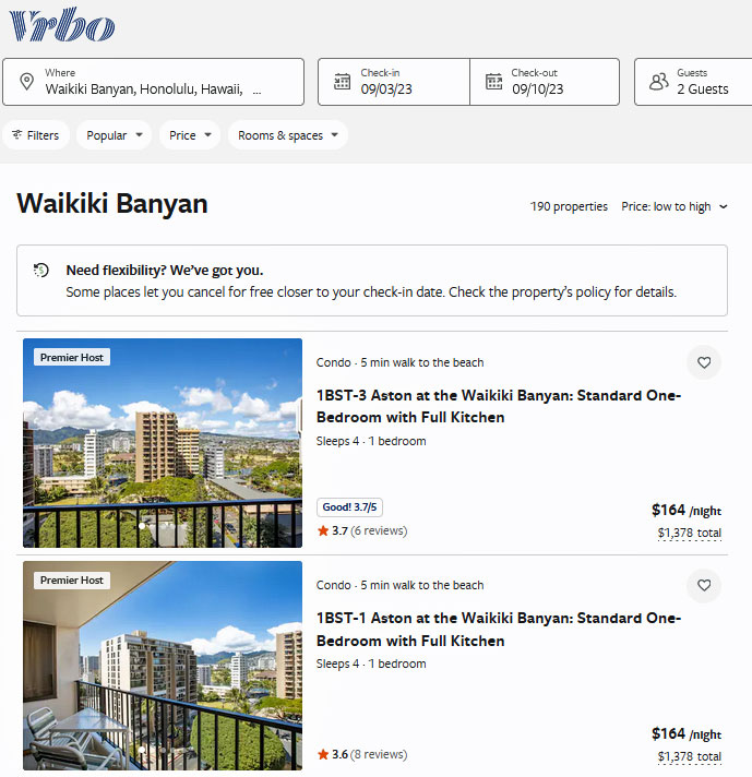 Hotelbuchung Waikiki Banyan bei VRBO