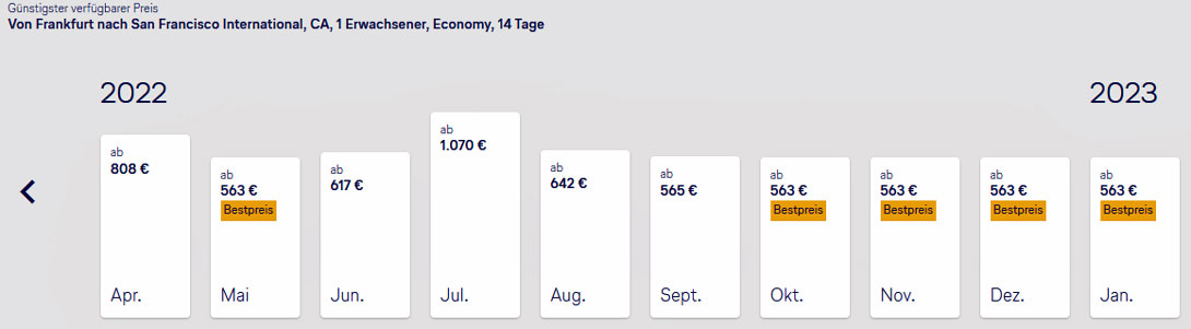 Lufthansapreise Frankfurt San Francisco Sept. 2022